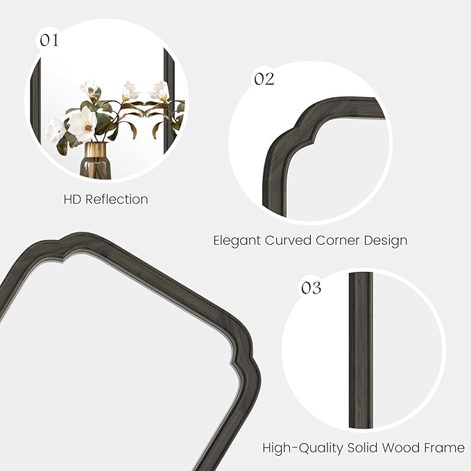 HOMECOOKIN Wood Bathroom Mirrors for Wall Mounted, 20" x 30" Rustic Wood Frame Wall Mirrors Decorative for Living Room or Bedroom Vanity Mirror (Black) A