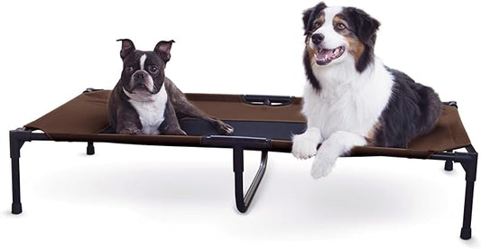 K&H Pet Products Outdoor Elevated Dog Cot, Breathable Cooling Elevated Cot Hammock Pet Bed for XL Dogs, Washable Mesh Cover, Raised Metal Frame, Collapsible, Portable - Extra-Large 50 X 32 Chocolate