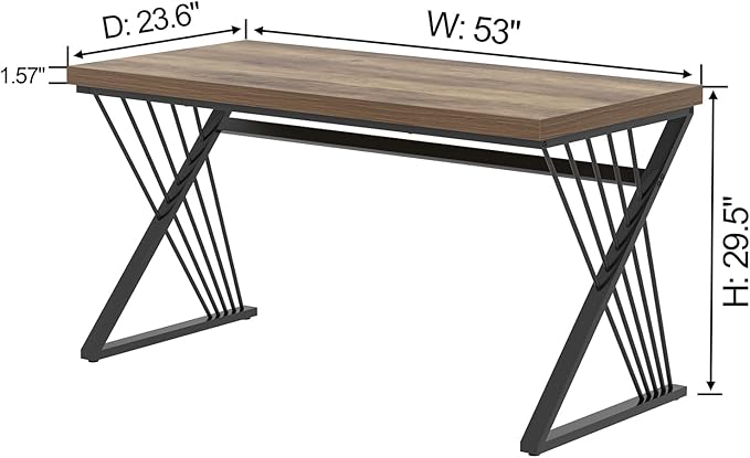 FOLUBAN Computer Desk, Modern Home Office Desk, Wood and Metal Study Writing Gaming Table for Bedroom Living Room, Rustic Oak, 53 Inch