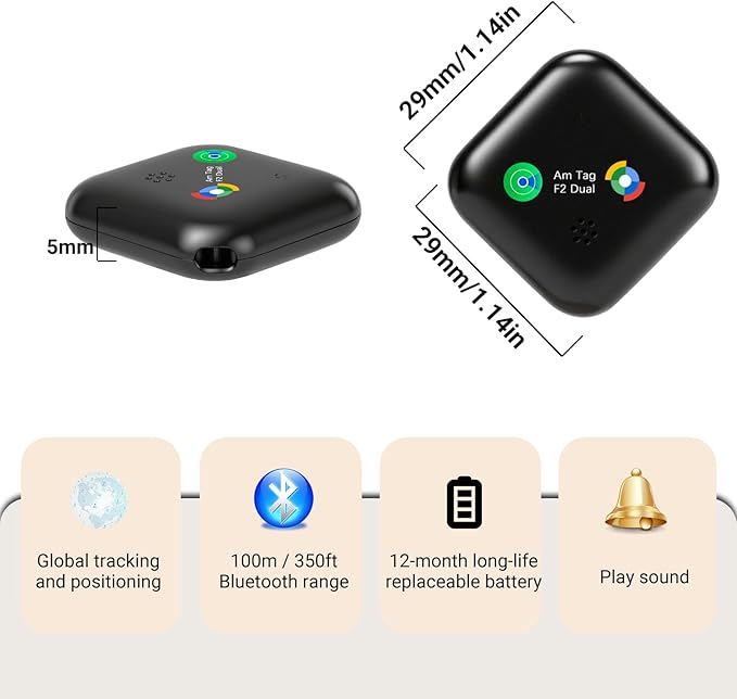 2 Pack Bluetooth Tracker for i0S or Android - Dual System Key Finder/Backpack Tracking Tag/Item Locator/Luggage Smart Tag/Pet Tracker, Compatible with Apple Find My or Google Find Hub,IP67 Waterproof