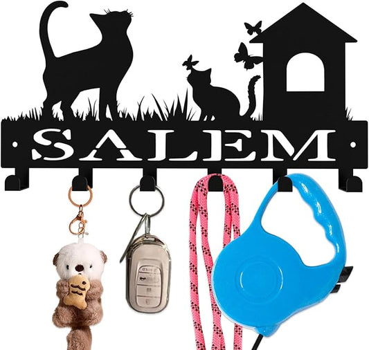 Custom Metal Key Rack Hooks, Personalized Key Holder for Wall, Cat, Cat House Theme Wall Decoration Key Hooks, Key Hanger Organizer for Living Room, Entryway, Pet House, Bedroom Decor