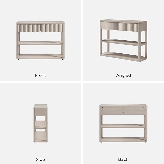 SICOTAS Fluted Entryway Table with Storage, 88.26" W Console Table with 4 Drawers & 4 Tier Storage Shelves, Modern Sofa Table Behind The Couch for Living Room, Entrance, Hallway, Foyer, White Alder