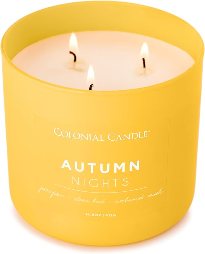 Colonial Candle Autumn Nights Scented Jar Candle, Pop of Color Collection, 3 Wick, Yellow, 14.5 oz - Up to 60 Hours Burn (Pack of 2)