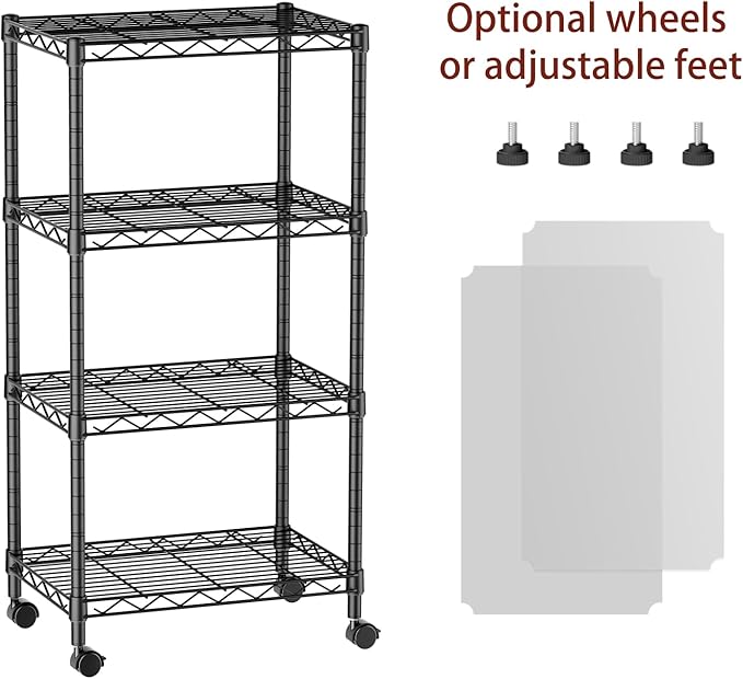 SINGAYE 4 Small Wire Shelves Kitchen Pantry Close Home Organizers and Storage Bathroom Shelf Laundry Room Organization Adjustable Book Metal Garage Shelving Unit