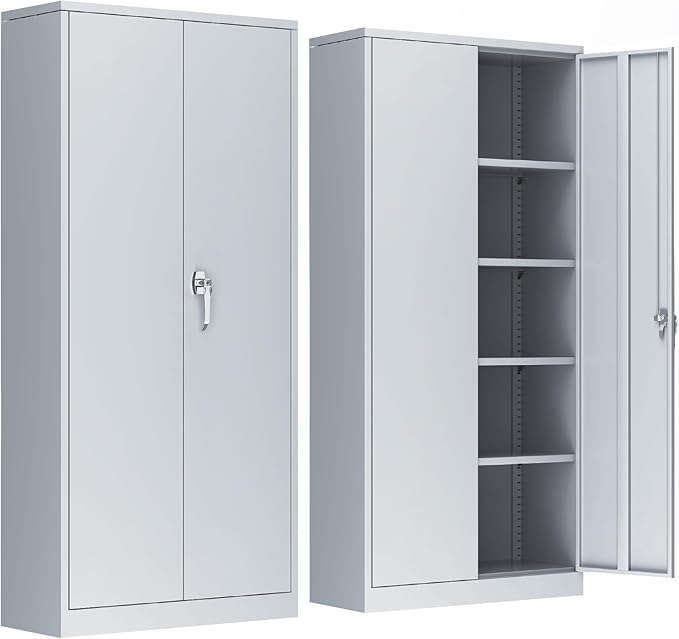 INTERGREAT Metal Storage Cabinet,72" Steel Lockable File Cabinet with Locking Doors and Adjustable Shelves,Locking Tool Cabinets for Office,Home,Garage,Gym,School (Cement Grey)