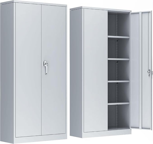 INTERGREAT Metal Storage Cabinet,72" Steel Lockable File Cabinet with Locking Doors and Adjustable Shelves,Locking Tool Cabinets for Office,Home,Garage,Gym,School (Cement Grey)
