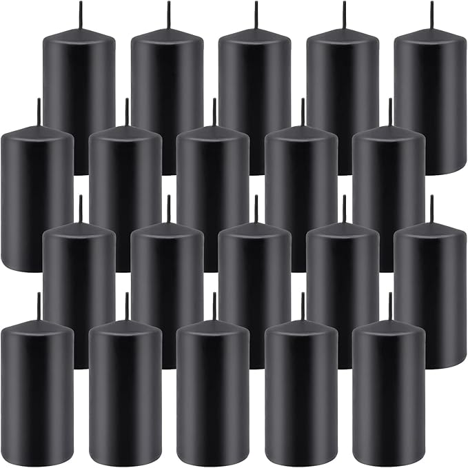 2"x4" High Black Pillar Candles, Set of 20 Unscented. Bulk Buy. Ideal for Halloween, Wedding, Emergency Lanterns, Household, Wedding and Home Décor Candlesticks