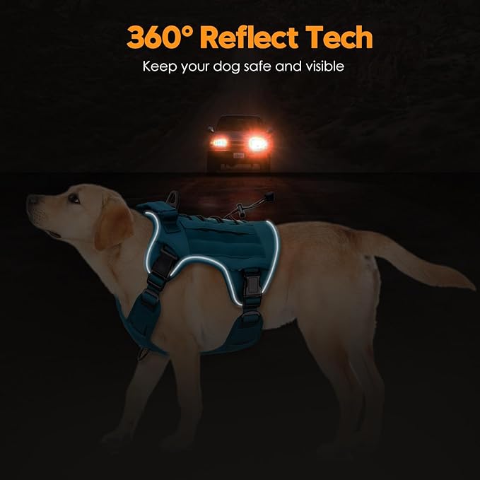 Heavy-Duty Tactical Dog Harness for Large Dogs, No Pull Adjustable Reflective Pet Vest with Molle System, K9 Military-Grade Control for Service Training, Outdoor & 10+ Breeds, Blue, X-Large