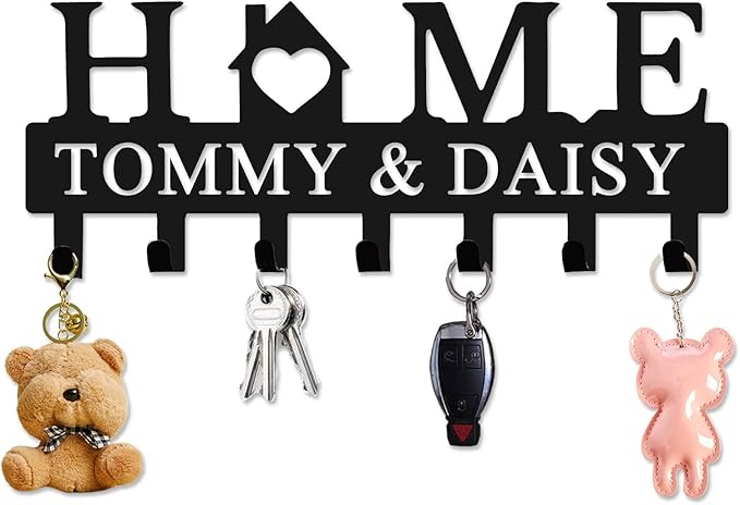 Personalized Metal Key Holder Wall Mount with Family Name Custom Key Hooks Wall Mounted Key Hooks Monogram Name Decor for Kitchen Entryway Hallway Office Doorway