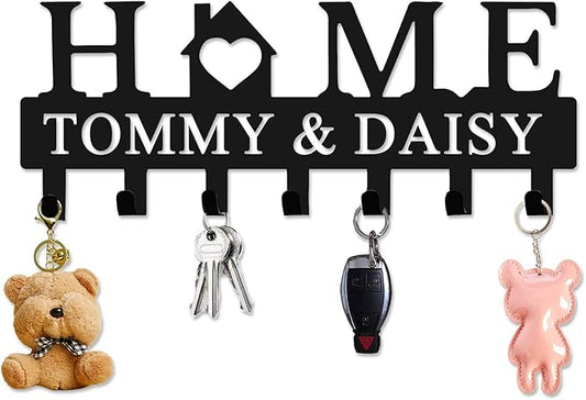 Personalized Metal Key Holder Wall Mount with Family Name Custom Key Hooks Wall Mounted Key Hooks Monogram Name Decor for Kitchen Entryway Hallway Office Doorway