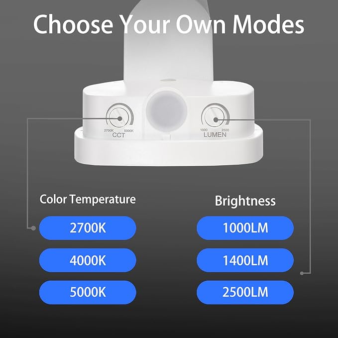 26W Flood Lights Outdoor, Integrated LED Security Light Fixture with 1 Adjustable Head, Adjustable Brightness and Color, Dusk to Dawn Exterior LED Outdoor Light for Garage Yard Porch 2-Pack (White)