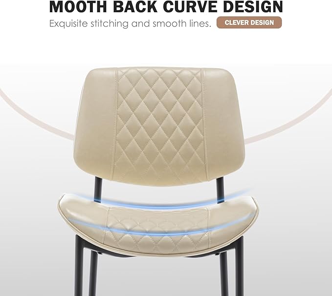 Modern Dining Chairs Set of 4, Leather Dining Chair with Metal Legs, Upholstered Dining Room Chairs for Dining Room, Kitchen, Vanity (Beige)