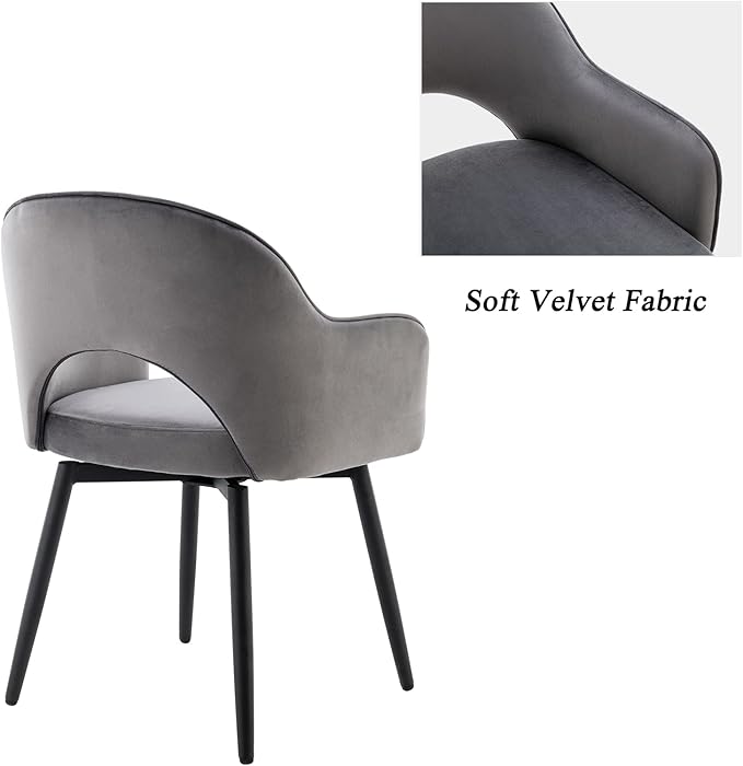 DUOMAY Swivel Dining Chair Set of 4, Modern Velvet Grey Upholstered Armless Side Chairs with 360-Degree Swivel for Dining Room, Living Room, Office