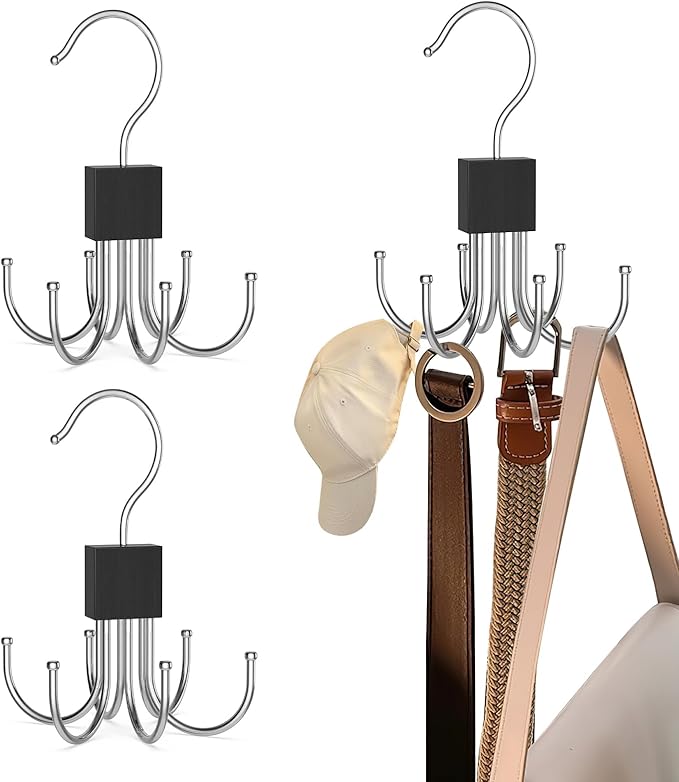 Multi-Purpose Rotatable Belt Hanger & Organizer for Closet - Space-Saving Storage for Belts, Bras, Hats, Tank Tops, Ties, Scarves, and Purses