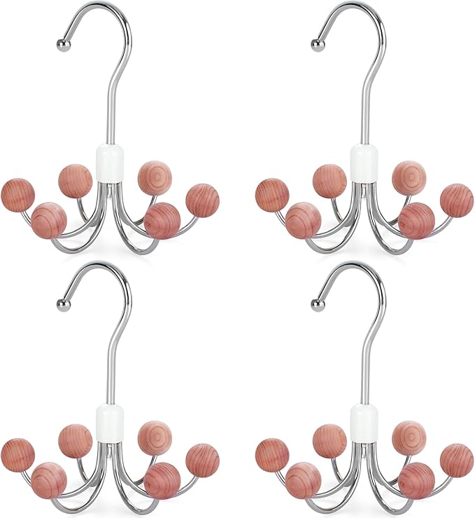 TOPIA HANGER Hoodie Hangers 4-Pack with 6 Cedar Balls, 360°Swivel Purse Hanger, Scarf Hanger, Closet Hooks, Handbag Organizer, Bra Hanger, Accessory Organizers for Scarf, Tanktop, Hat, Hoodie CT57C