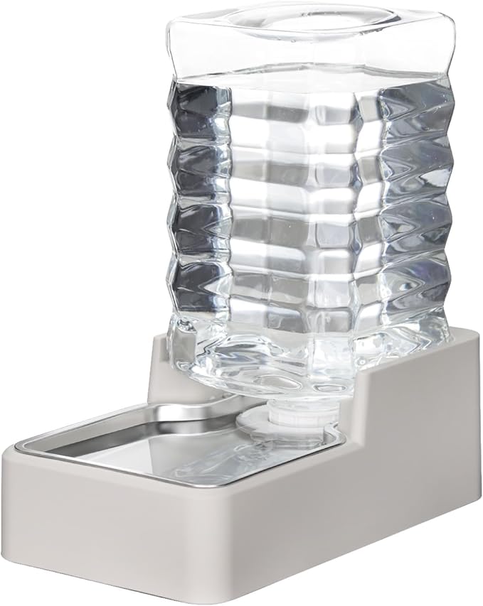 RIZZARI Stainless Steel Pet Water Feeder: 7L Automatic Leak-Proof Gravity Dispenser for Cats Dogs Indoor Outdoor Use（Beige with Filter,7L）