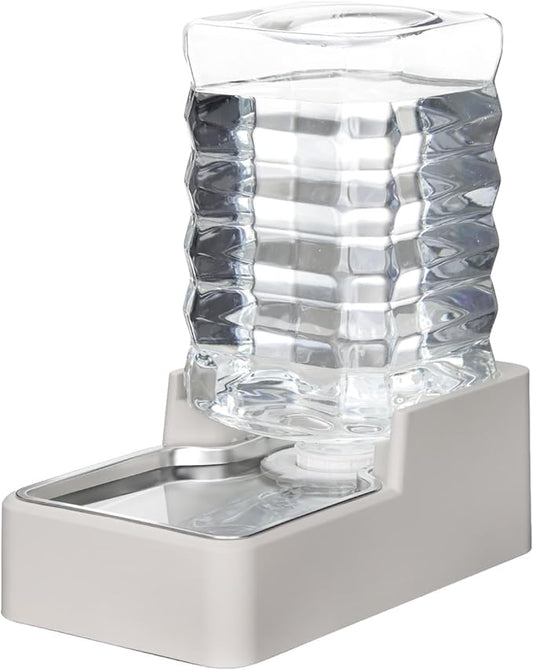 RIZZARI Stainless Steel Pet Water Feeder: 7L Automatic Leak-Proof Gravity Dispenser for Cats Dogs Indoor Outdoor Use（Beige with Filter,7L）