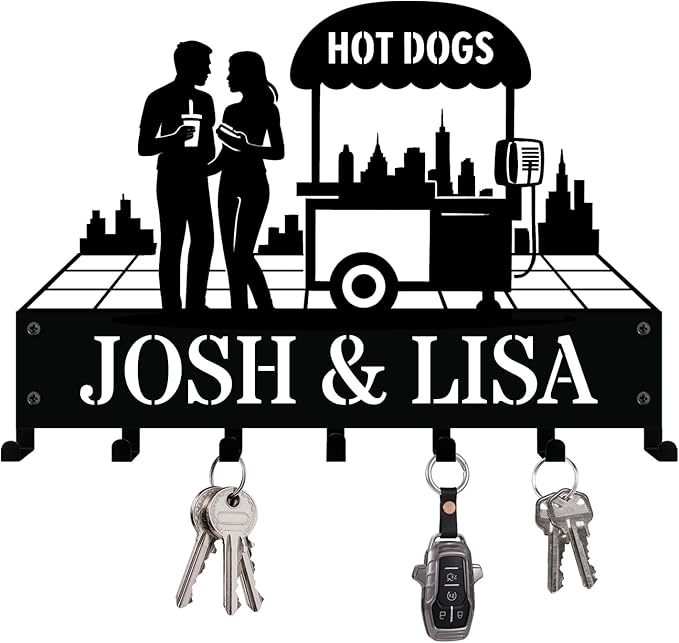 NIWAHO Personalized Key Holder with Couple or Family Name – Custom Metal Wall Mount Keys Hanger Rack with Hooks for Entryway, Front Door, Hallway, Kitchen Decor, Perfect Housewarming Gift