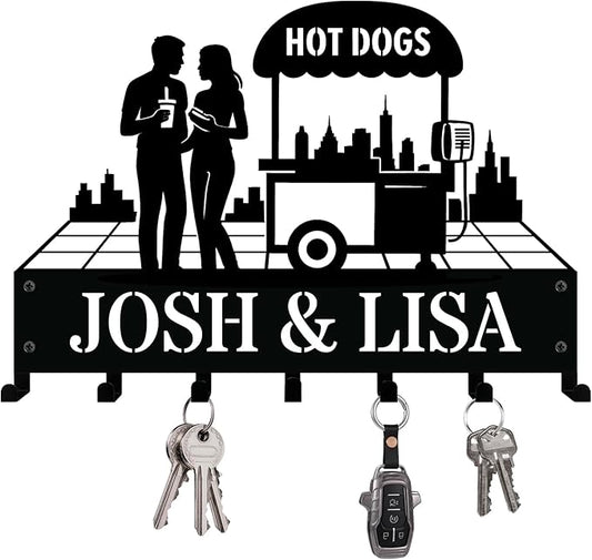 NIWAHO Personalized Key Holder with Couple or Family Name – Custom Metal Wall Mount Keys Hanger Rack with Hooks for Entryway, Front Door, Hallway, Kitchen Decor, Perfect Housewarming Gift