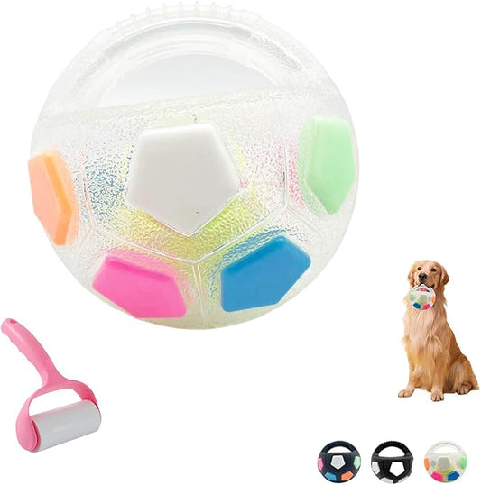 The Mellow Dog Calming Ball with Handle, Interactive Football Shape Dog Toy, Treat Dispensing & Lick Ball with Squeaker, Floating Toss and Fetch Toy for Small Medium Large Dogs(White)