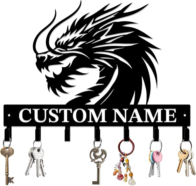 Personalized Evil Dragons Keys Hooks,Custom Name Metal Dragons Art Keys Hooks,Metal Dragons Lover Wall Home Storage Decorative Keys Hooks,Key Holder Hooks for Wall (Style I)