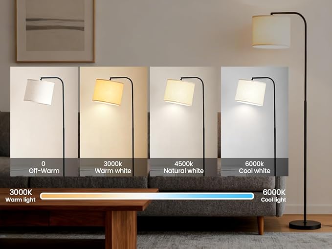 Floor Lamp for Living Room and Bedroom - Modern Standing Lamps Tall with Led Blub and Dimmable Light - Black Arc Room Lights with Shade for Home Decor, Office, Corner and Reading