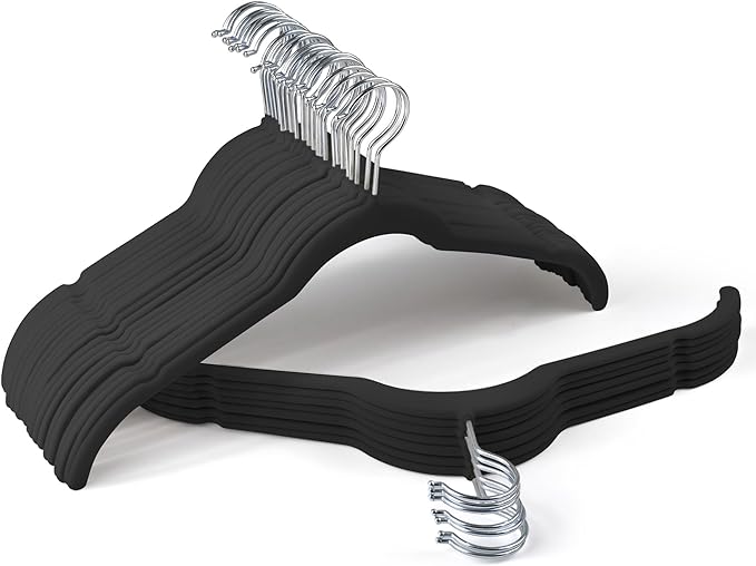 Premium Velvet Hangers 30 Pack - Space-Saving Closet Organizer for Clothes, Non-Slip Flocked Design, Ideal for Shirts and Coats (Black)