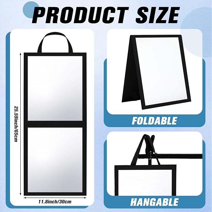 Foldable Portable Full Length Mirror for Dorm Dance Backstage Camping Travel Hanging Folding Makeup Body Mirror for Dancers Artists Home Aestheticians Spa(Black,25.6" X 12")