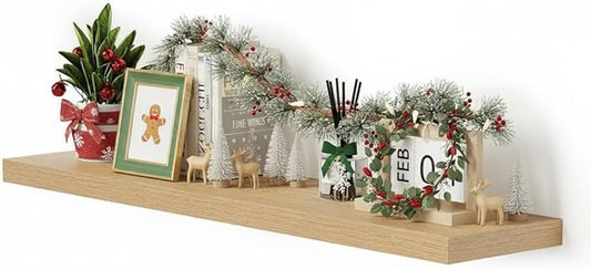 Vivelove Single Floating Shelves Oak 48 Inches, 48 x 10 inch Deep x 1.8 in Thick, Long Wall Shelves Heavy Duty 80 lbs for Bedroom, Living Room, Kitchen, Office, Modern Shelf Book Home Decor