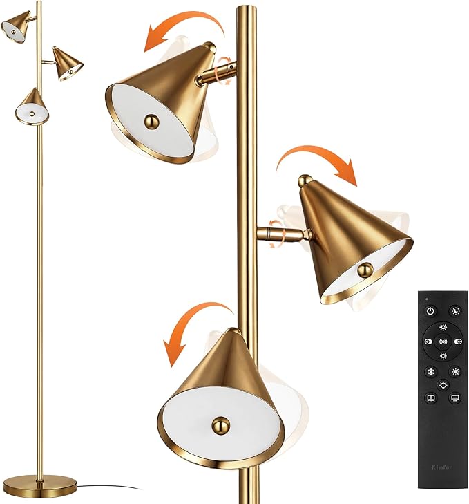 Tree Floor Lamp with Remote, Dimmable 3 Rotatable LED Lights, 5 Color Temperatures, 63" Modern Standing Lamp for Living Room, Bedroom, Office Reading Light (Bronze)