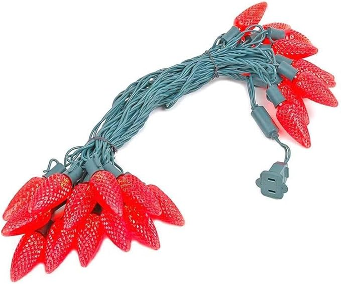 Novelty Lights 25 Feet 25 Light C9 Diamond Faceted LED String Lights, Red, Pre-Lamped Holiday Lights on Green Wire, UL Listed Indoor/Outdoor, Connectable End-to-End