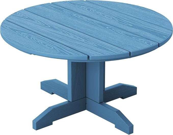 SERWALL 36'' Round Outdoor Coffee Table - HDPE Weatherproof Patio Table for Balcony, Garden, Backyard (Blue)