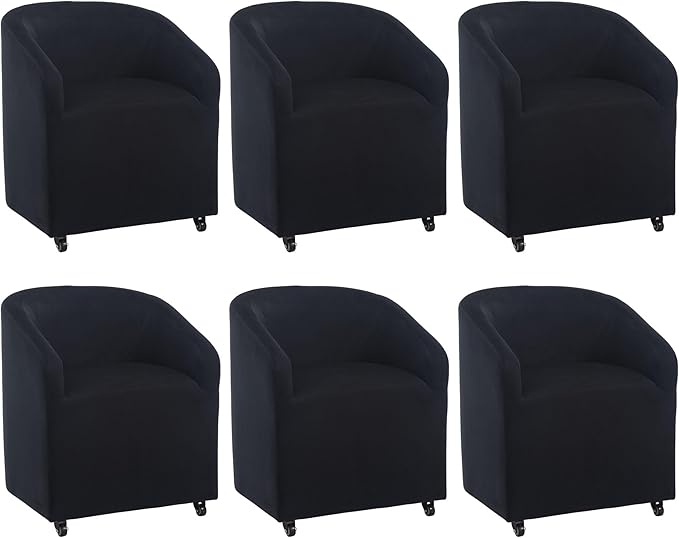 Modern Barrel Upholstered Dining Chairs with Swivel Casters Set of 6, Velvet Back Accent Side Chair for Dining Room Living Room, Black
