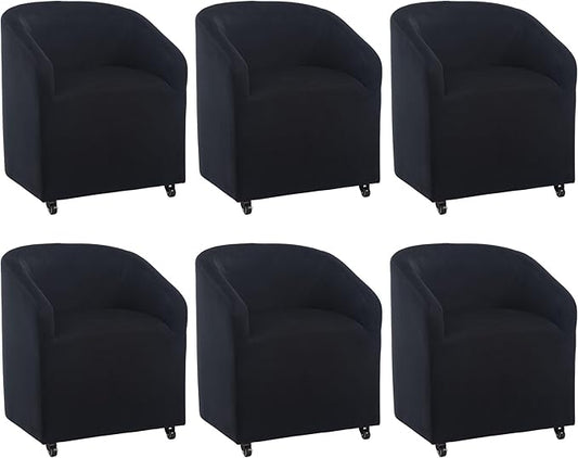 Modern Barrel Upholstered Dining Chairs with Swivel Casters Set of 6, Velvet Back Accent Side Chair for Dining Room Living Room, Black