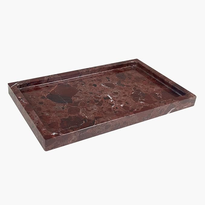 Natural Red Marble Vanity Tray, 9.8"x5.9" Genuine Marble Tray for Bathroom/Kitchen/Dresser (Rosso Levanto)