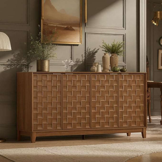 COLAMY Modern Sideboard Buffet Cabinet with Storage, Adjustable Shelves & Anti-Tip Kit, Doors with Gold Handles, Sturdy Engineered Wood Buffet Table for Dining Room, Living Room, or Entryway