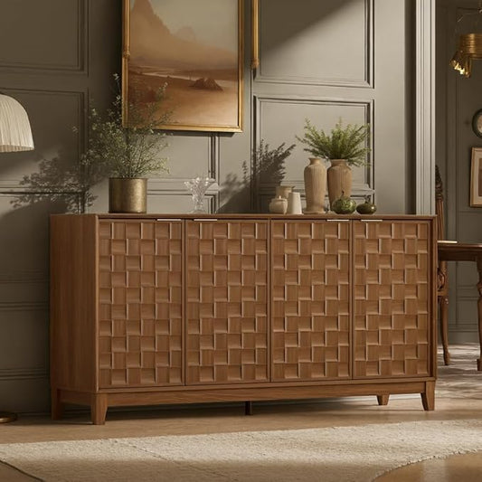 COLAMY Modern Sideboard Buffet Cabinet with Storage, Adjustable Shelves & Anti-Tip Kit, Doors with Gold Handles, Sturdy Engineered Wood Buffet Table for Dining Room, Living Room, or Entryway