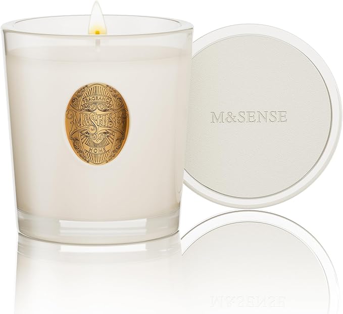 M&SENSE Natural Soy Candle | Creamy Vanilla Pie & White | 9.2 oz, 50H Burn Time | Luxury Scented Candle for Relaxation, Gifting, Home Décor | Ideal for Bedroom, Office, Party Ambiance