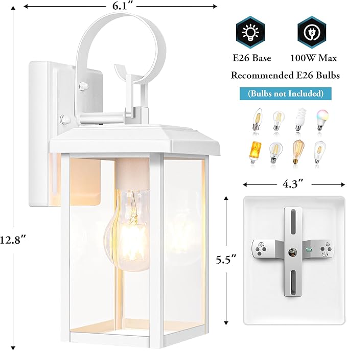 BesLowe 2-Pack Outdoor Wall Light Fixtures, Exterior Lighting Fixtures Wall Mount, Waterproof Porch Lights Outdoor Wall Sconces Lanterns, Modern Outside Lights for House Front Door Garage, White