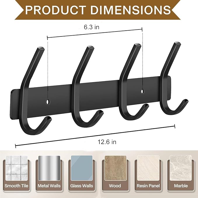 FANYITY 2 Pack Coat Rack Wall Mount, Coat Hooks for Wall, Entryway Coat Hanger Wall Mounted with 4 Double Dual Hooks for Purse Jacket Hat
