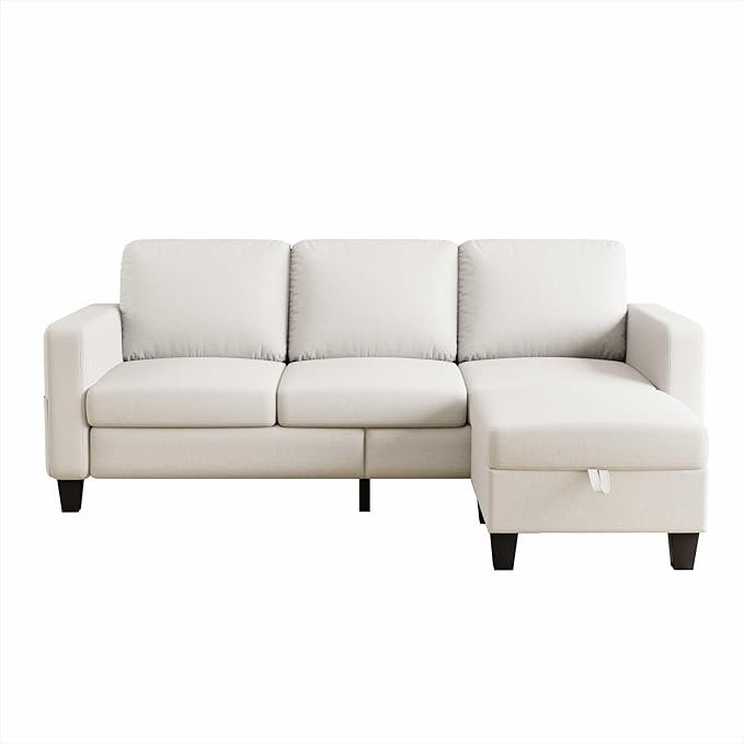 Small Sectional Couch, L Shaped Sectional White Couch in a Box, Small Couches with Ottoman, 3 Seater Sofa for Living Room, Apartment, Dorm, Office