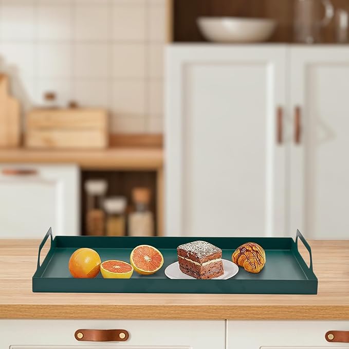 VANRA Metal Serving Tray Portable Bed Tray with Handles for Coffee Table, Living Room, Kitchen and Bathroom (Black Green)