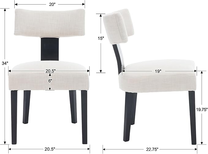 Modern Upholstered Dining Chairs Set of 6, Mid Back, Farmhouse Beige Dining Room & Kitchen Chairs, Black Wood Armless Side Chair for Living Room/Home Office/Reception