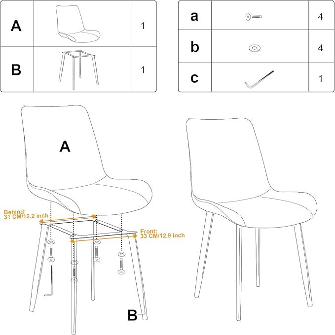 Black Dining Chairs Set of 4, Faux Leather Mid Century Modern Chairs with Metal Chair Legs, Kitchen Chairs for Dining Room, Restaurant, Living Room