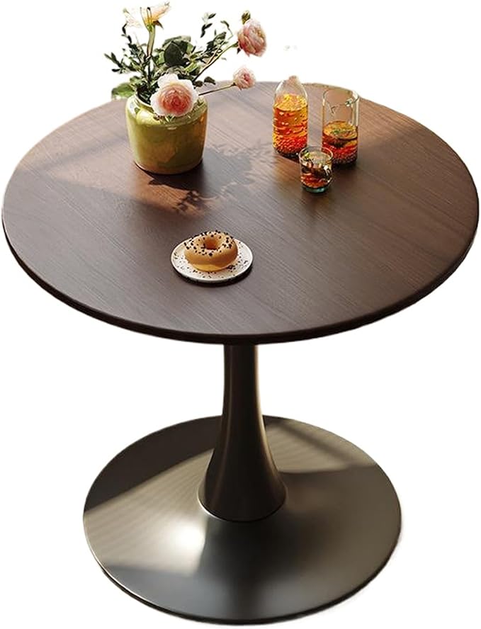24" Tulip Table for 2-3 Persons Walnut Modern Round Dining Tables Mid-Century Kitchen Table Wooden MDF Top Steel Base Small for Living Room Balcony Leisure (Walnut, 23.6")