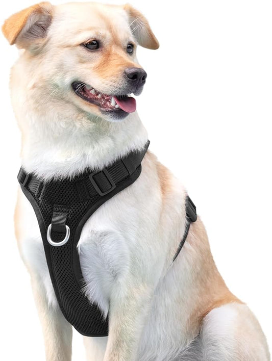No Pull Dog Harness for Small Medium Large Dogs - Adjustable Two-Layer Mesh Dog Vest with Dual Clip, Escape Proof, Quick Release, Lightweight Breathable Mesh for Walking Hiking (Black,S)