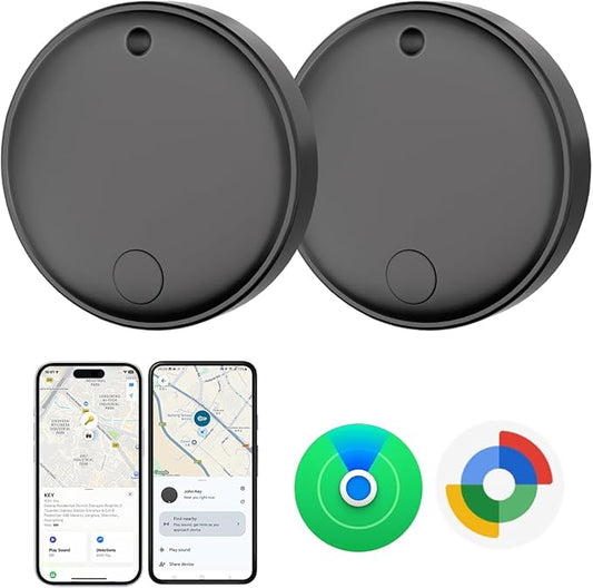 Tracker Tags for Android & iOS, Key Finder Tracking Device Smart Tracker Tag for Luggage, Wallet, Bike, Pets, Bags - Both Works with Apple Find My & Google's Find Hub - 2 Pack