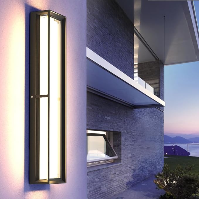 Sytmhoe Exterior Wall Lights, 10%-100% Dimmable LED Modern Porch & Patio Wall Light Fixture, 23.6in Black Exterior Sconce Wall Mounted Lights Suitable for Garage Living Room Courtyard House(3000K)