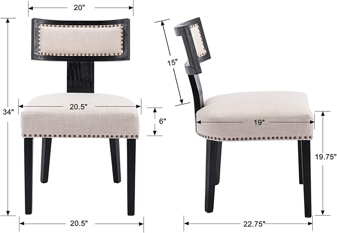 Mid Century Modern Dining Chairs Set of 6 Linen Fabric Upholstered Kitchen Side Chairs with Nailhead Trim, Modern Kitchen Armless Solid Wood Dining Chairs, Beige