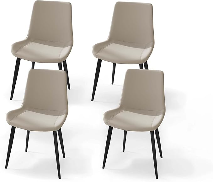 Dining Chairs with Comfortable Backrest and Sturdy Metal Legs, Modern Upholstered PU Leather Kitchen & Office Chairs for Dining Room, Restaurant Or Living Room (White, 4-Set)